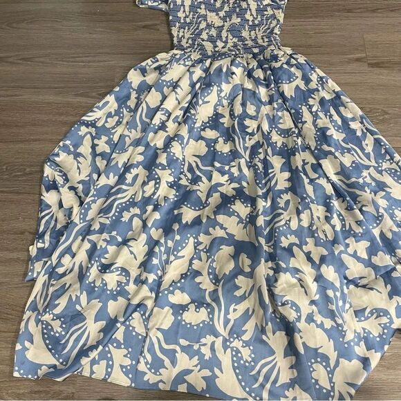 MOON RIVER Women's U Neck Puff Sleeve Shirred Tiered Midi Dress m - Picture 9 of 12